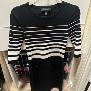 Ellen Tracy Black and White Striped Knit Dress